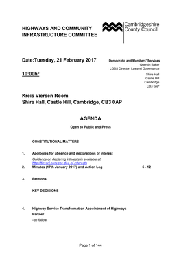 Highways and Community Infrastructure Committee