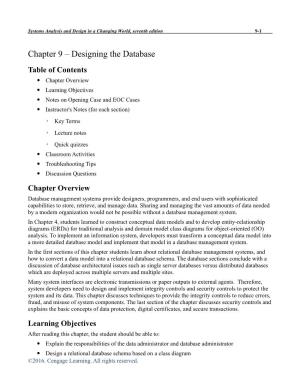 Chapter 9 – Designing the Database