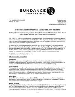 2010 Sundance Film Festival Announces Jury Members