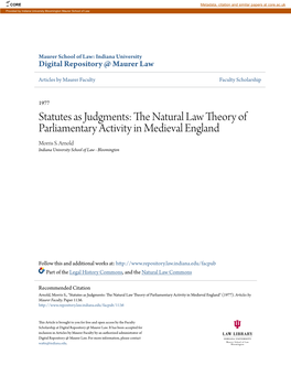 Statutes As Judgments: the Natural Law Theory of Parliamentary Activity in Medieval England*