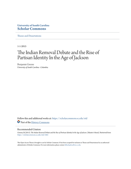 The Indian Removal Debate and the Rise of Partisan Identity in the Age of Jackson
