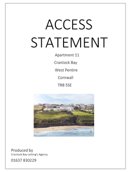 Access Statement for Crantock Bay Apartment 11