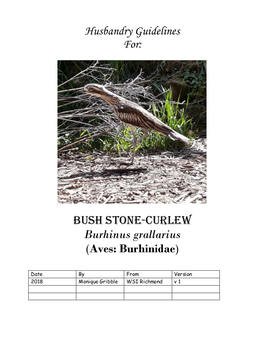 Husbandry Guidelines For: Bush Stone-Curlew Burhinus Grallarius