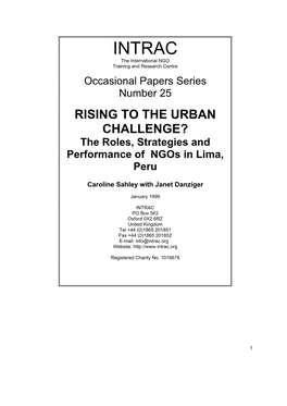 RISING to the URBAN CHALLENGE? the Roles, Strategies and Performance of Ngos in Lima, Peru