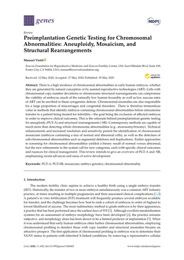 Preimplantation Genetic Testing for Chromosomal Abnormalities: Aneuploidy, Mosaicism, and Structural Rearrangements