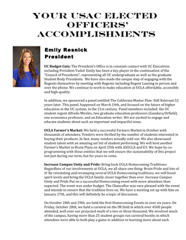 Your Usac Elected Officers' Accomplishments