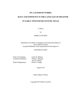 Race and Ethnicity in the Language of Disaster in Early Twentieth-Century Texas