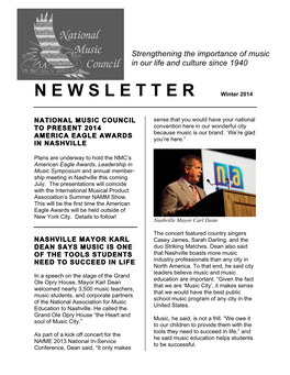 National Music Council Newsletter Winter 2014
