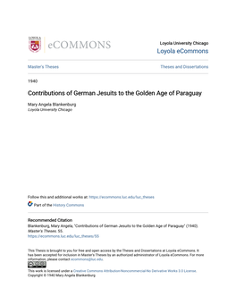 Contributions of German Jesuits to the Golden Age of Paraguay