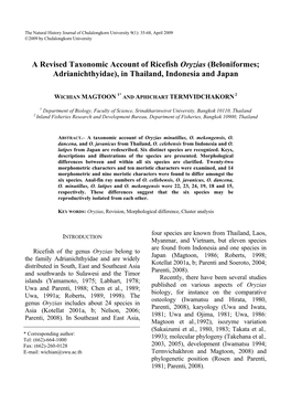 A Revised Taxonomic Account of Ricefish Oryzias (Beloniformes; Adrianichthyidae), in Thailand, Indonesia and Japan