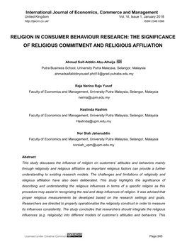 Religion in Consumer Behaviour Research: the Significance of Religious Commitment and Religious Affiliation