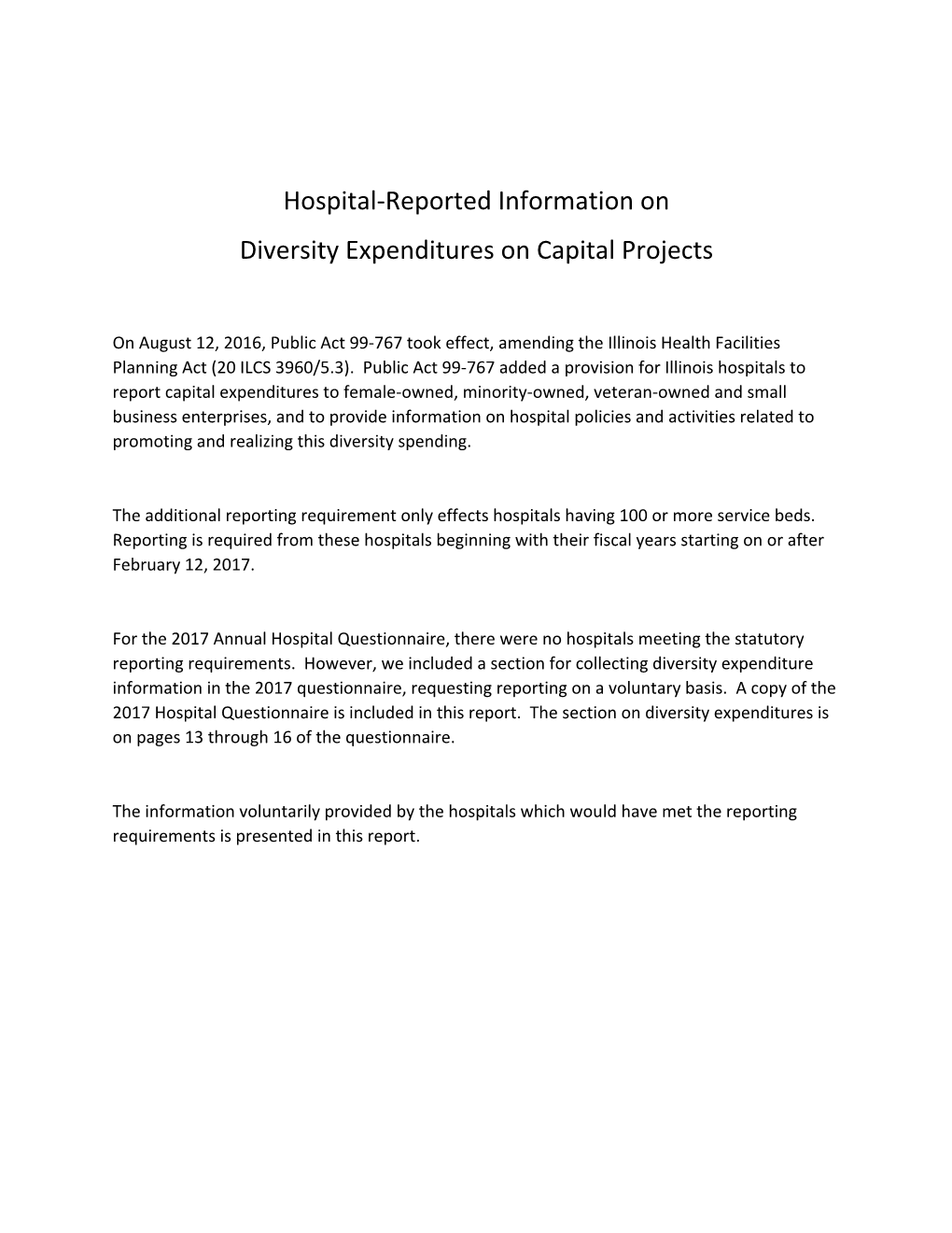 Hospital‐Reported Information on Diversity Expenditures on Capital Projects