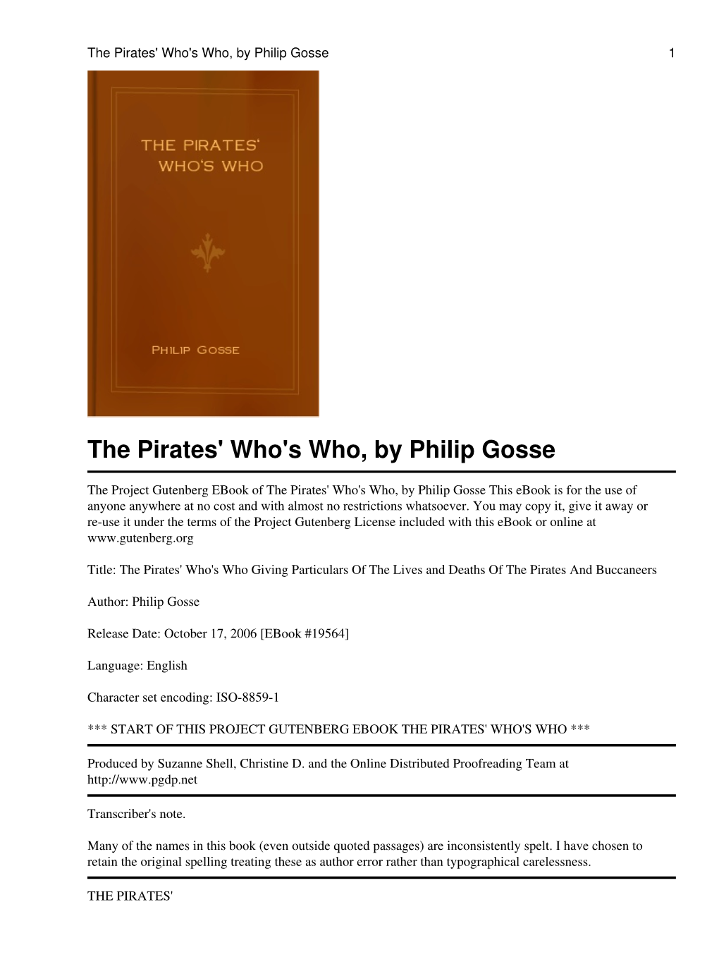 The Pirates' Who's Who, by Philip Gosse 1