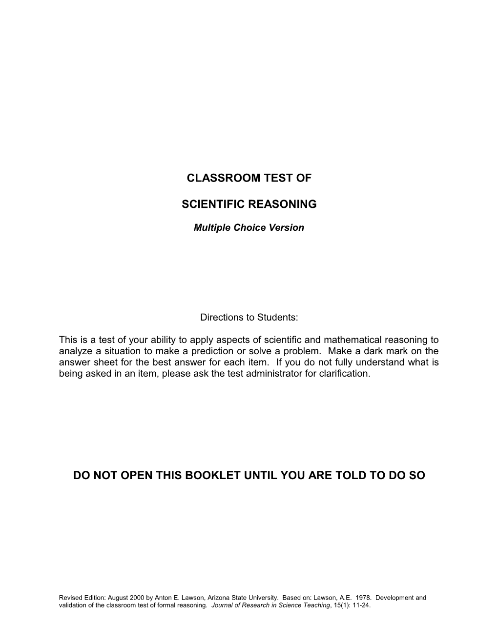 Classroom Test Of