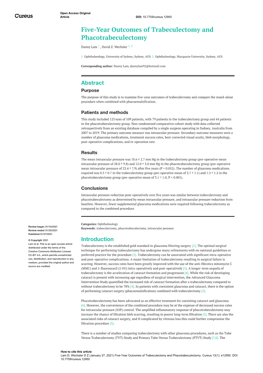 Five-Year Outcomes of Trabeculectomy and Phacotrabeculectomy