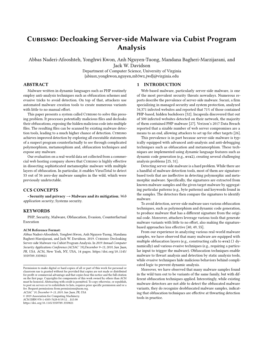 Cubismo: Decloaking Server-Side Malware Via Cubist Program Analysis