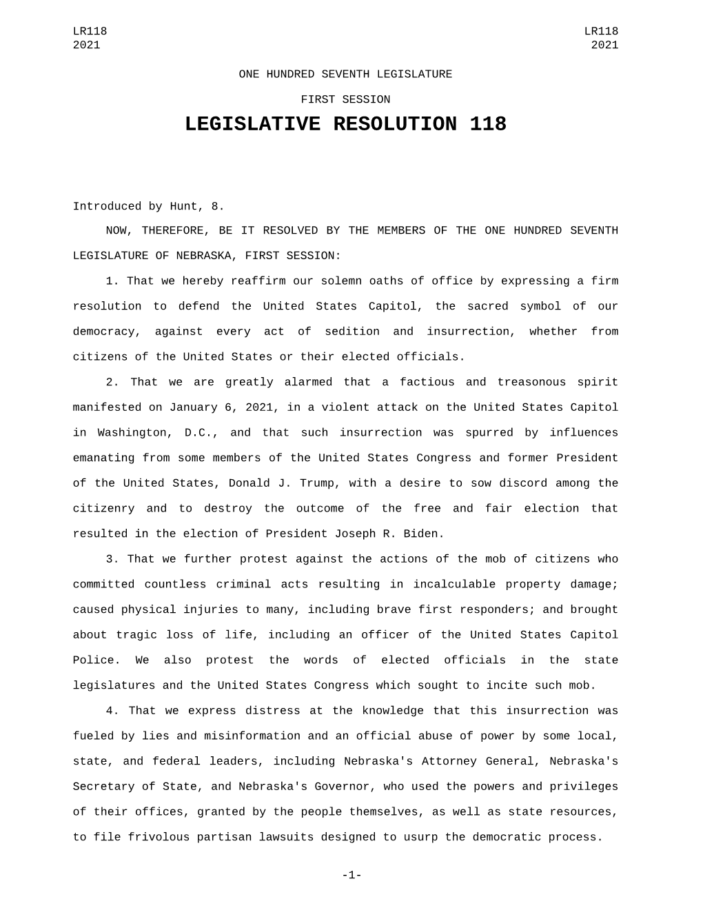 Legislative Resolution 118