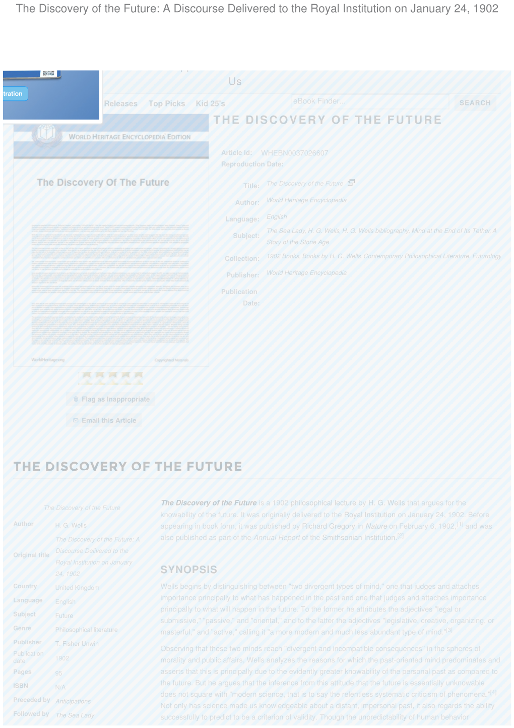 The Discovery of the Future: a Discourse Delivered to the Royal Institution on Jmayn Acucoaurnyt | R2e4gis,T E1r |9 H0elp2 Sign In