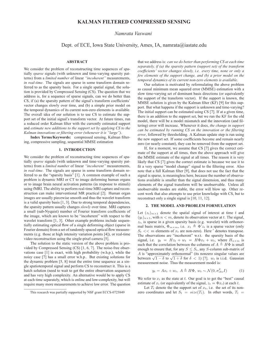 Kalman Filtered Compressed Sensing