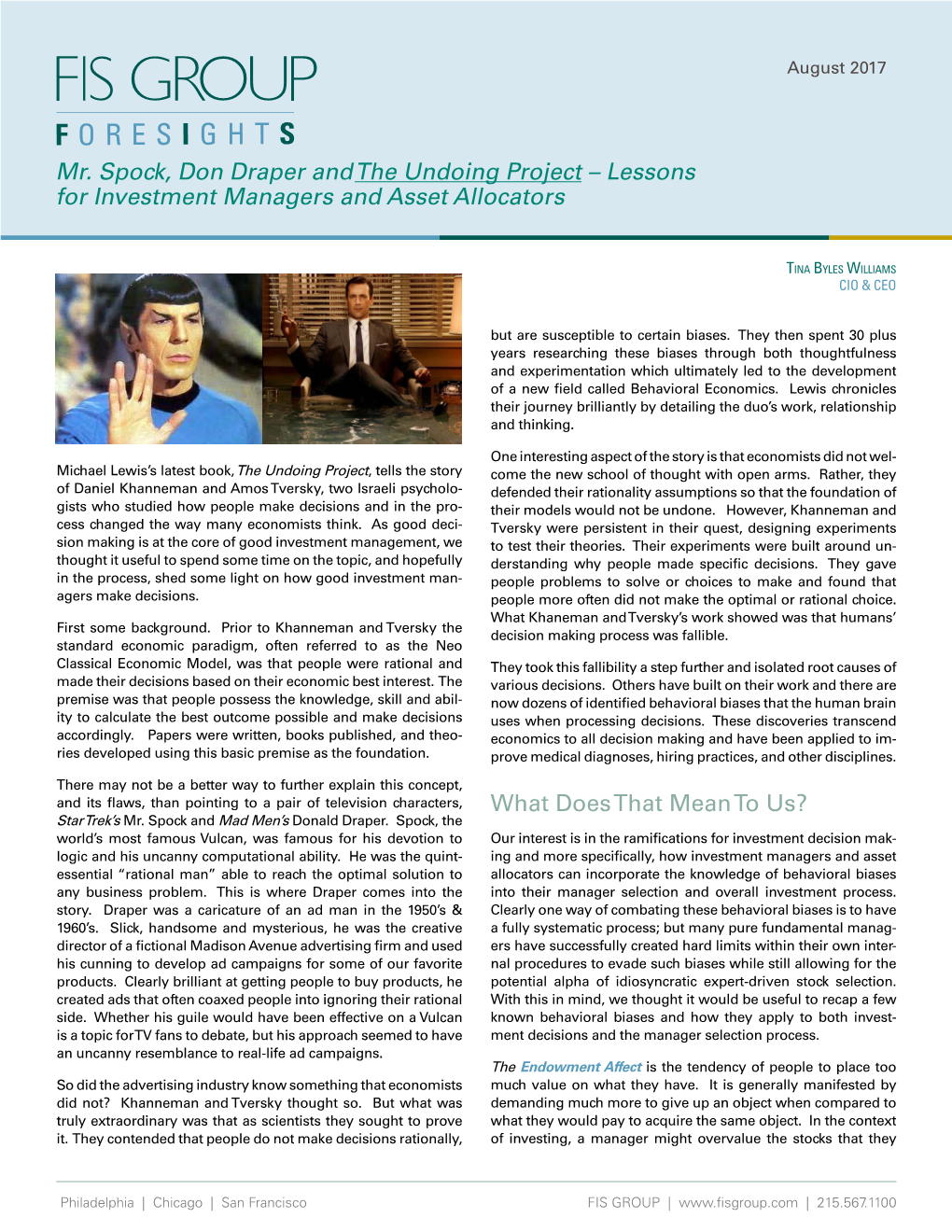 Mr. Spock, Don Draper and the Undoing Project – Lessons for Investment Managers and Asset Allocators