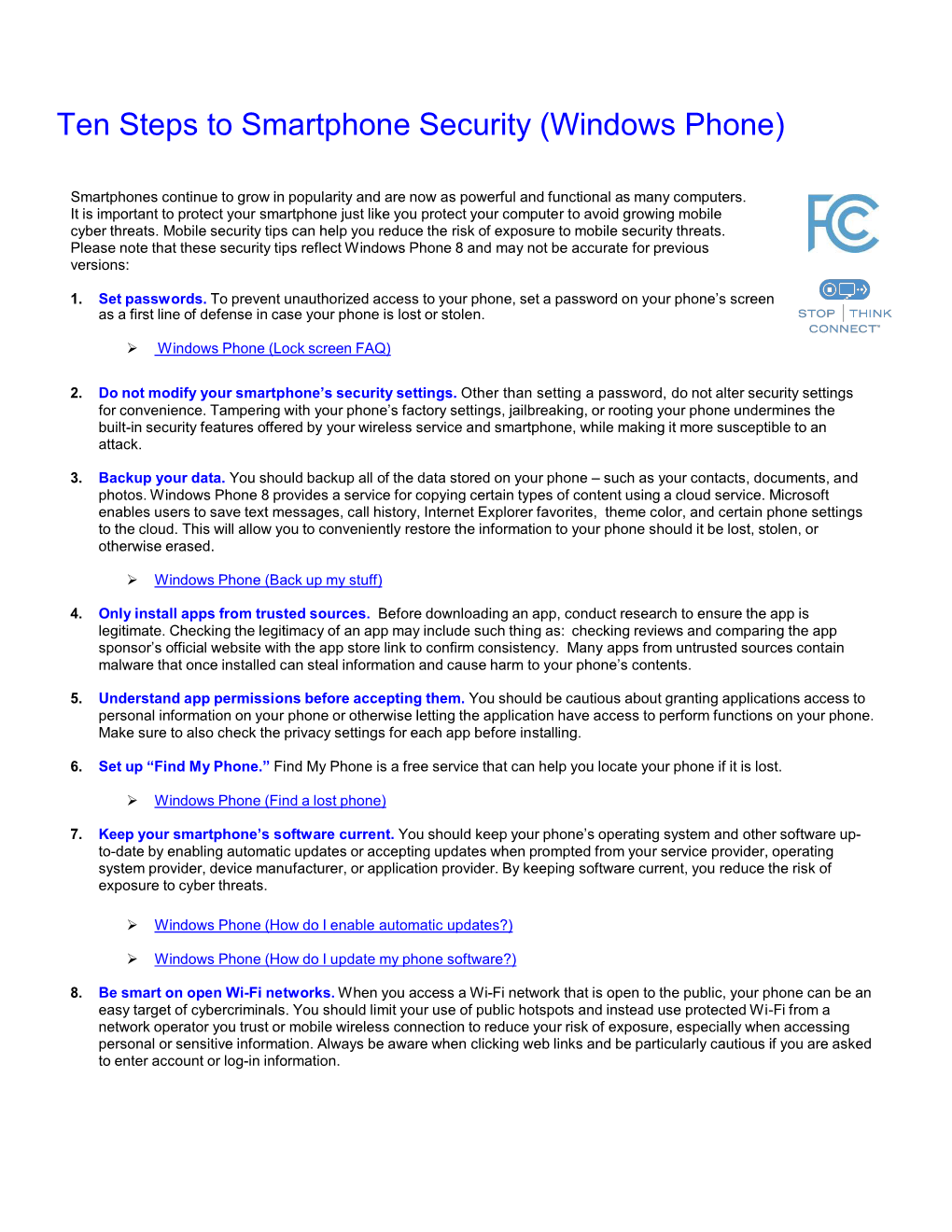 Ten Steps to Smartphone Security (Windows Phone)