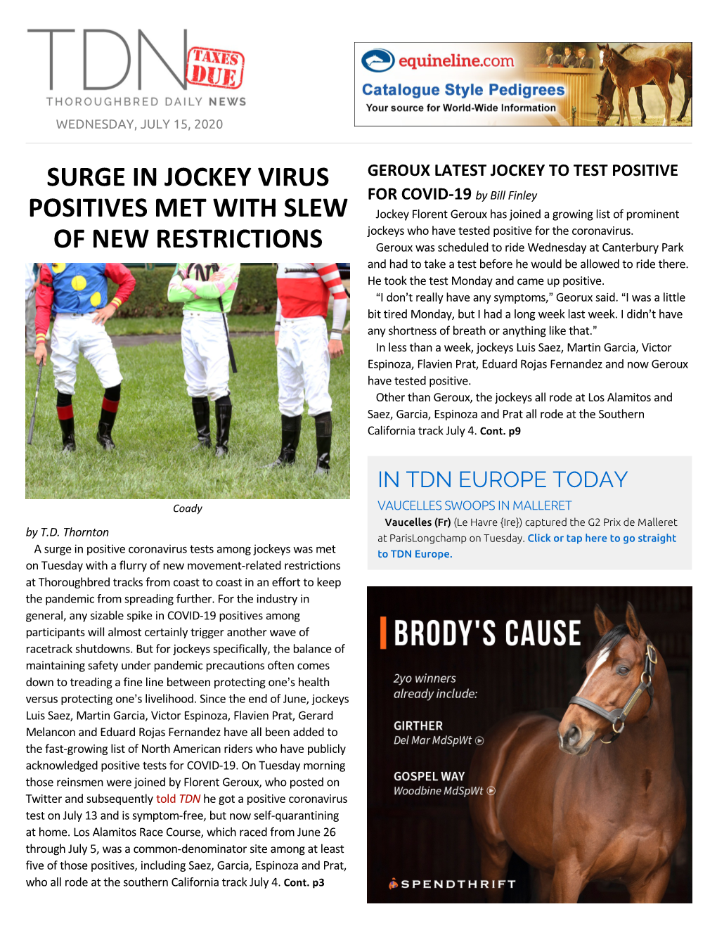 Surge in Jockey Virus Positives Met with Slew Of