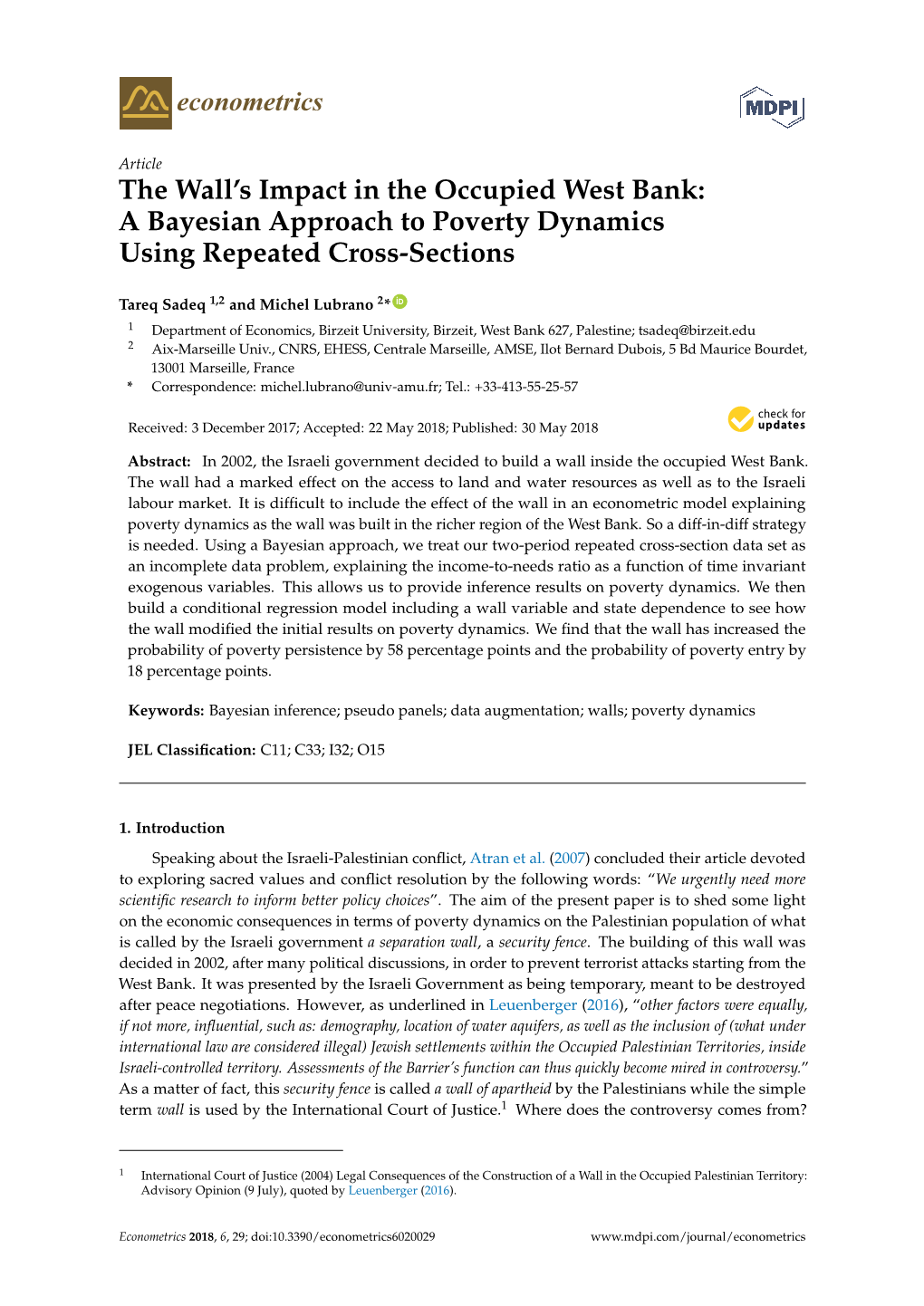 The Wall's Impact in the Occupied West Bank: a Bayesian Approach To