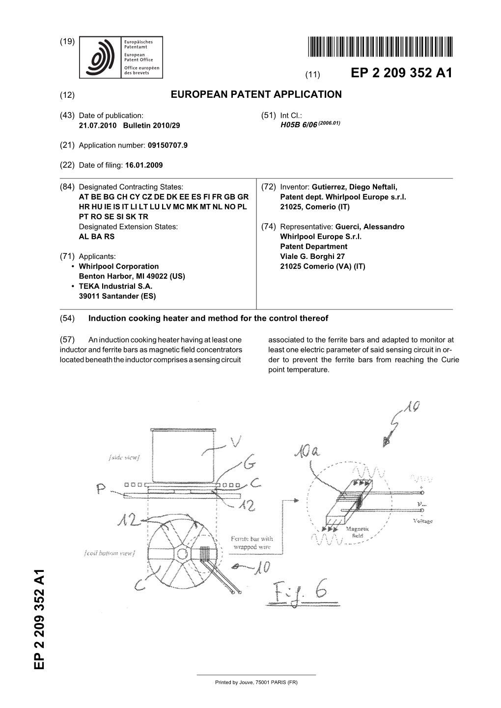 Induction Cooking Heater and Method for the Control Thereof