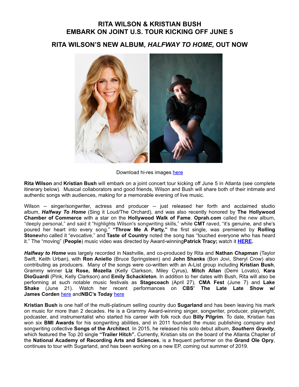 Rita Wilson & Kristian Bush Embark on Joint U.S. Tour