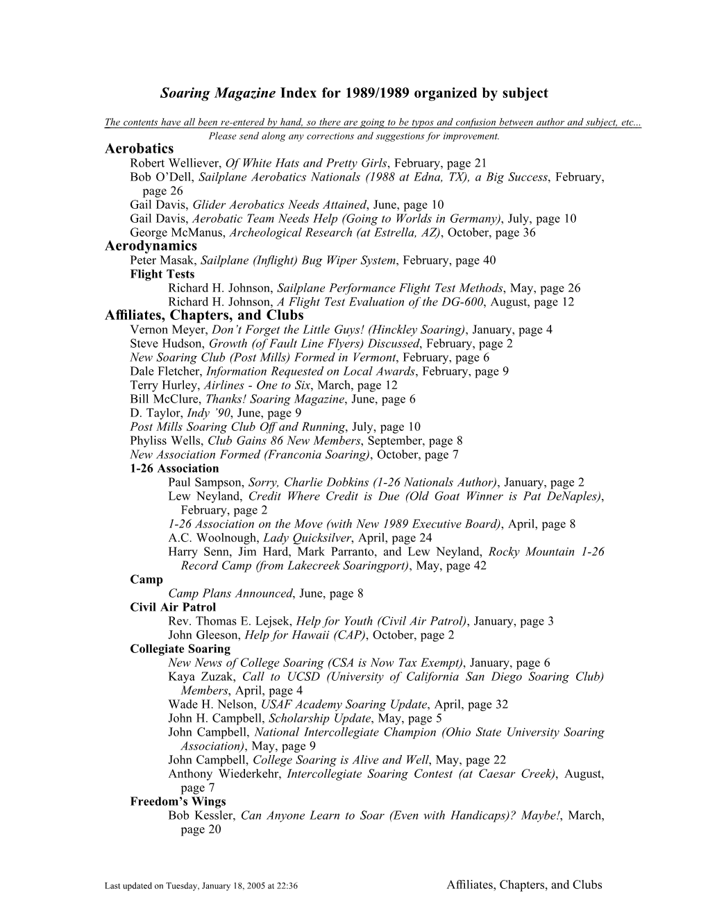 Soaring Magazine Index for 1989/1989 Organized by Subject