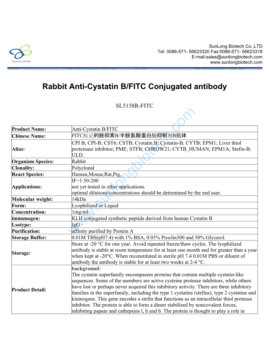 Rabbit Anti-Cystatin B/FITC Conjugated Antibody-SL5158R-FITC