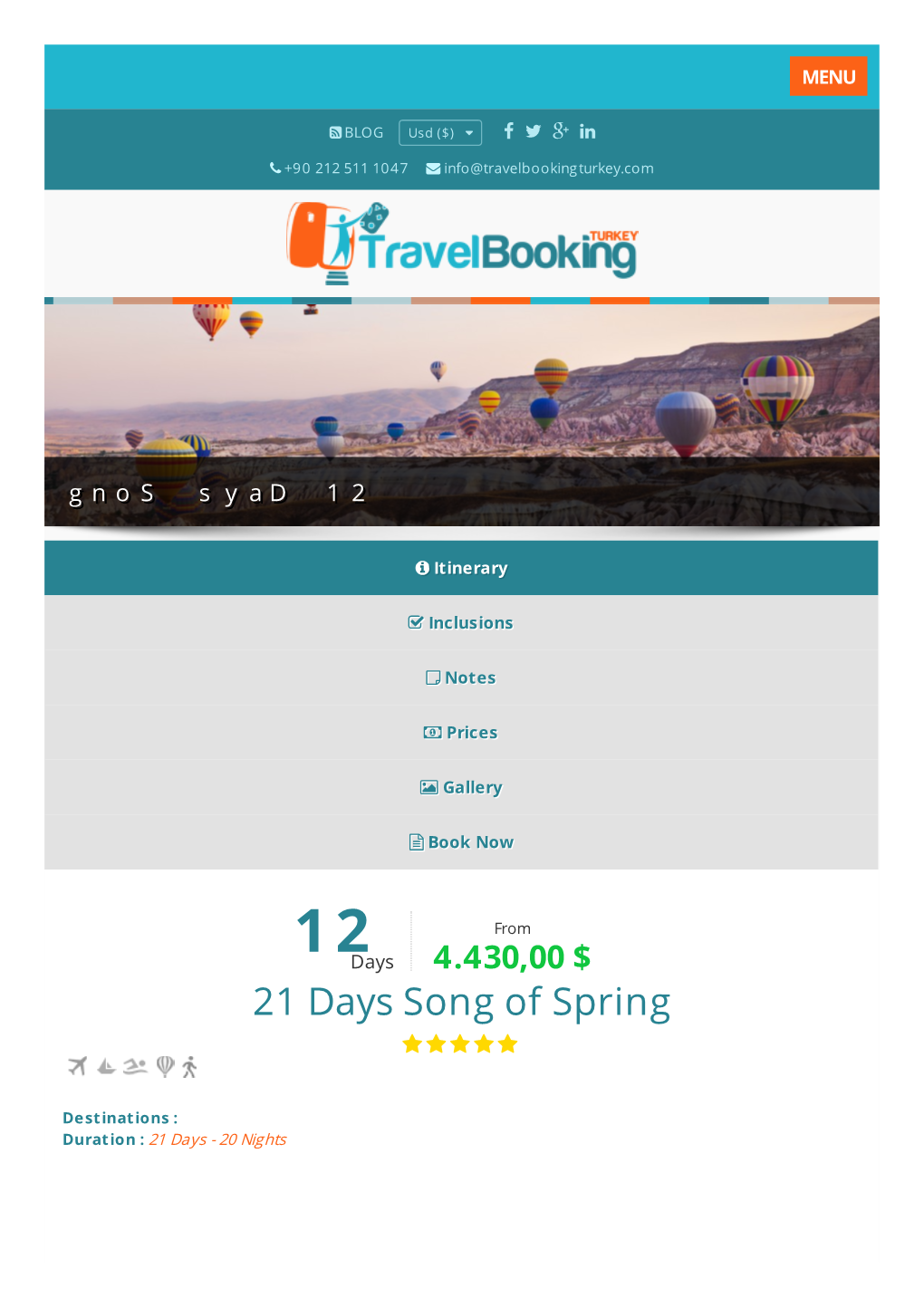 21 Days Song of Spring | Travel Booking Turkey