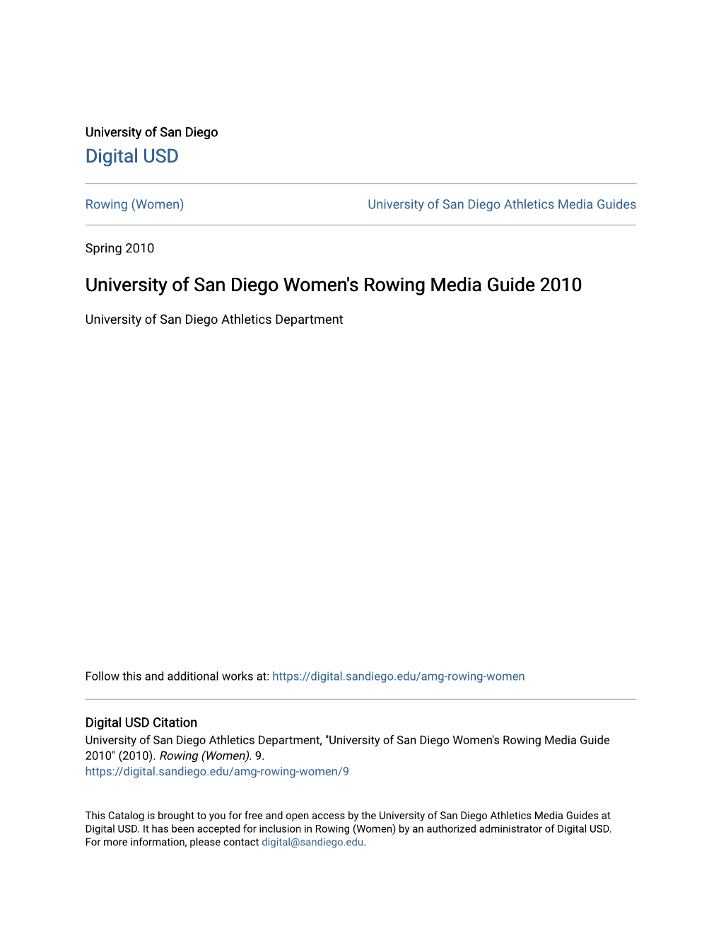 University of San Diego Women's Rowing Media Guide 2010