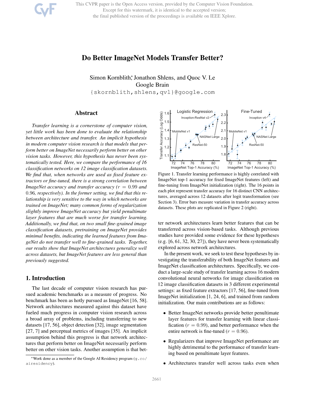 Do Better Imagenet Models Transfer Better?