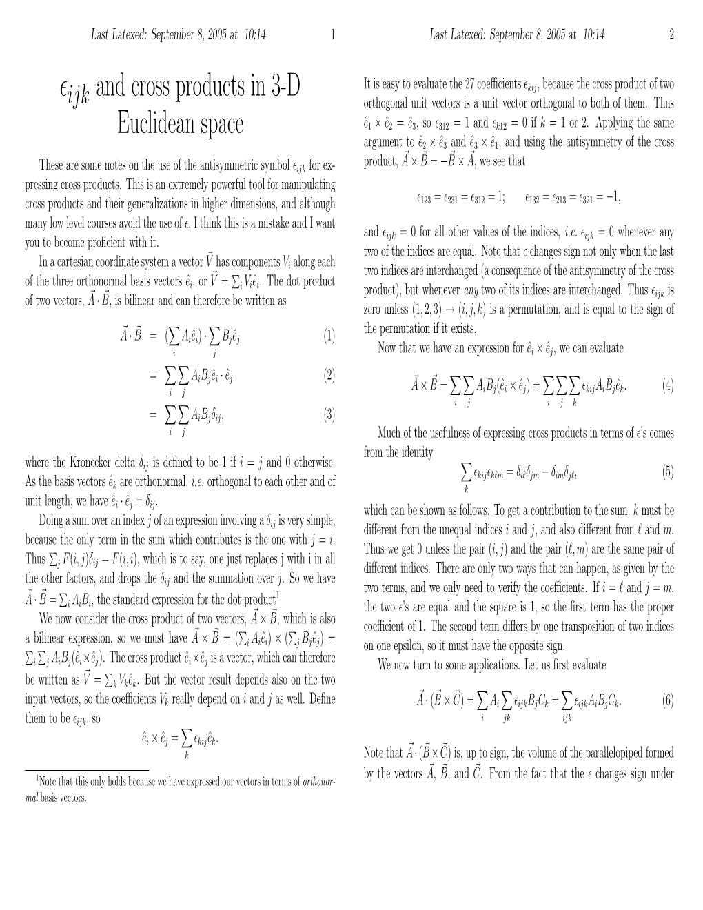 Ε and Cross Products in 3-D Euclidean Space