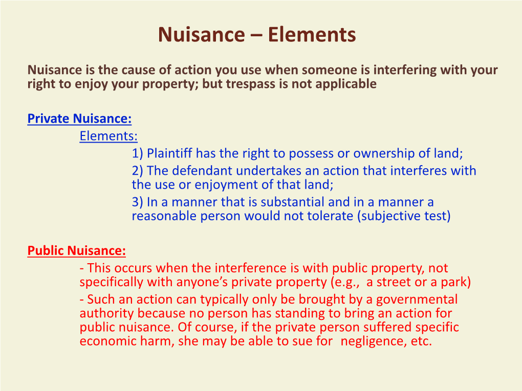 Nuisance – Elements