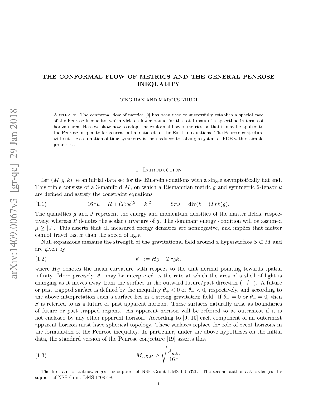 The Conformal Flow of Metrics and the General Penrose Inequality 3