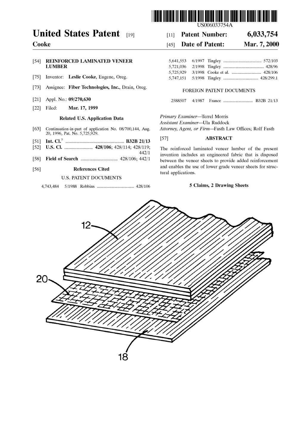 United States Patent [19] [11] Patent Number: 6,033,754 Cooke [45] Date of Patent: Mar