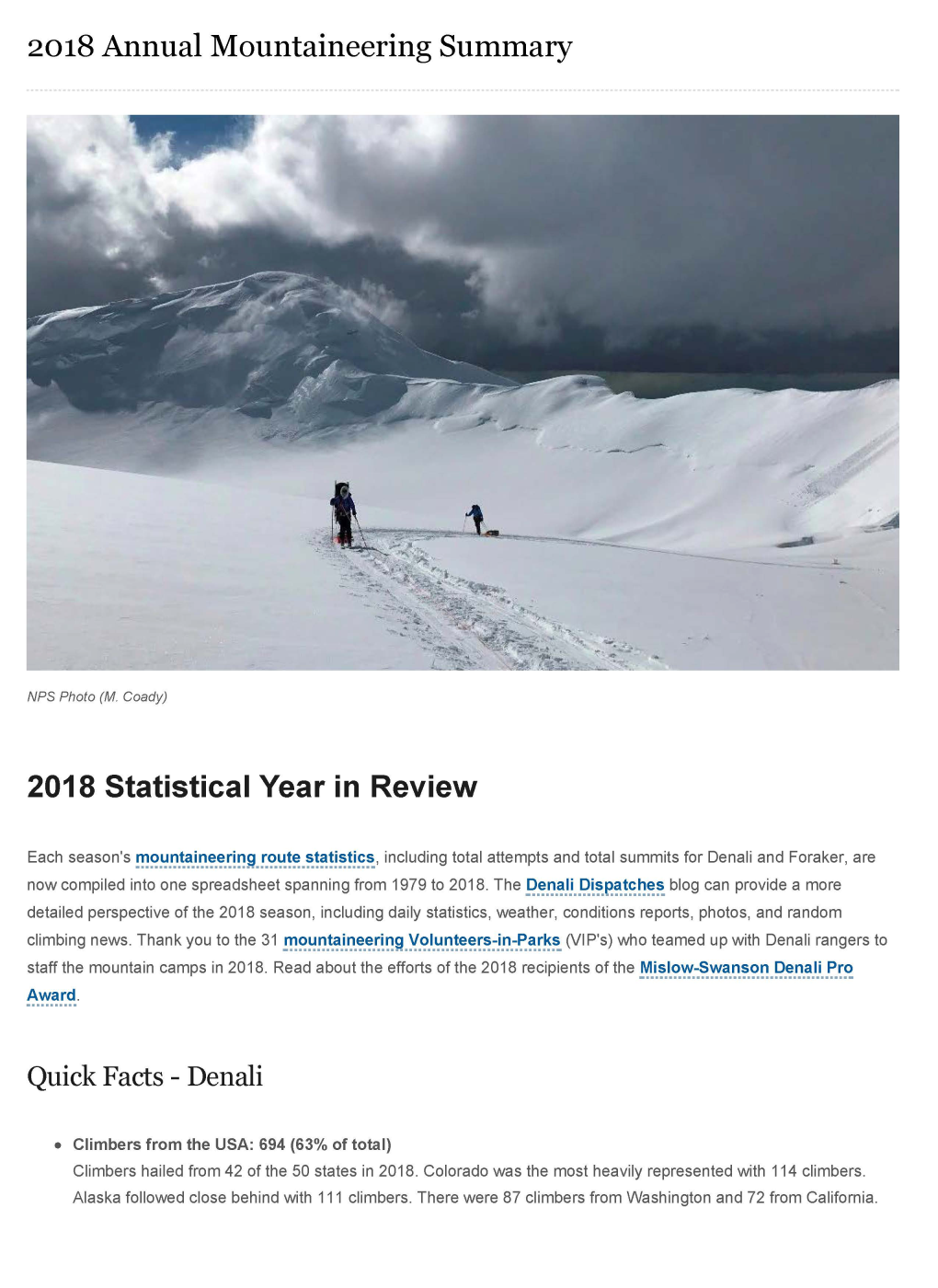 2018 Annual Mountaineering Summary