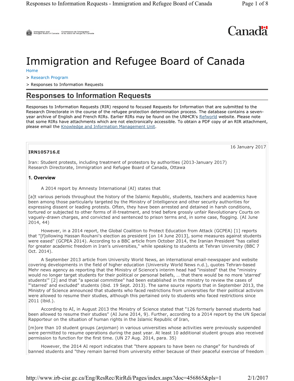 Immigration and Refugee Board of Canada Page 1 of 8