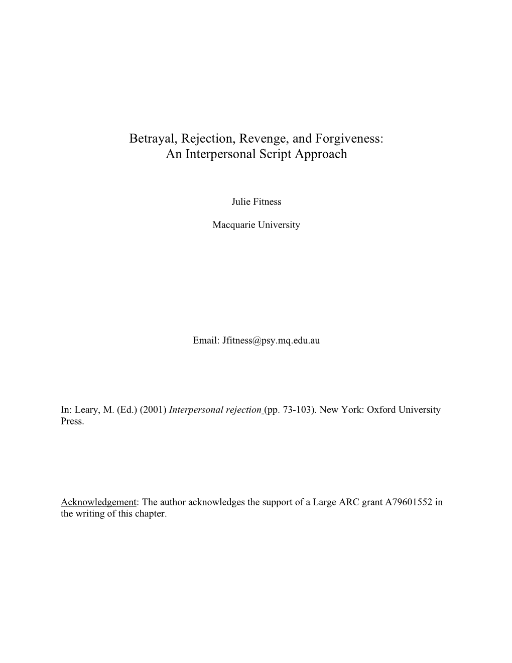 Betrayal, Rejection, Revenge, and Forgiveness: an Interpersonal Script Approach