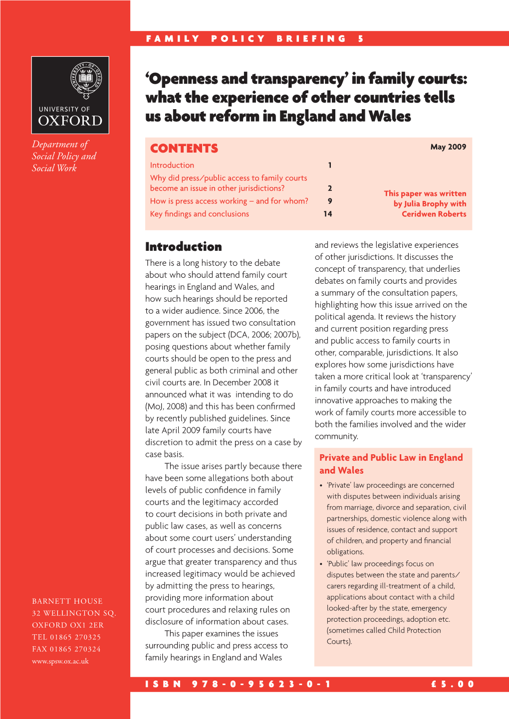 In Family Courts: What the Experience of Other Countries Tells Us About Reform in England and Wales