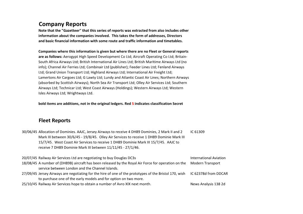Company Reports Note That the "Gazetteer" That This Series of Reports Was Extracted from Also Includes Other Information About the Companies Involved