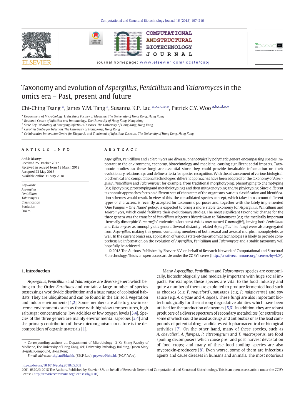 Taxonomy and Evolution of Aspergillus, Penicillium and Talaromyces in the Omics Era – Past, Present and Future