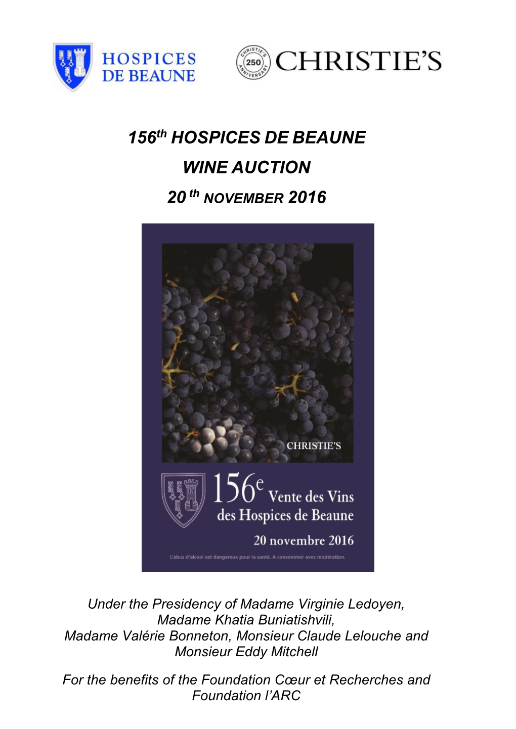 156Th HOSPICES DE BEAUNE WINE AUCTION 20Th