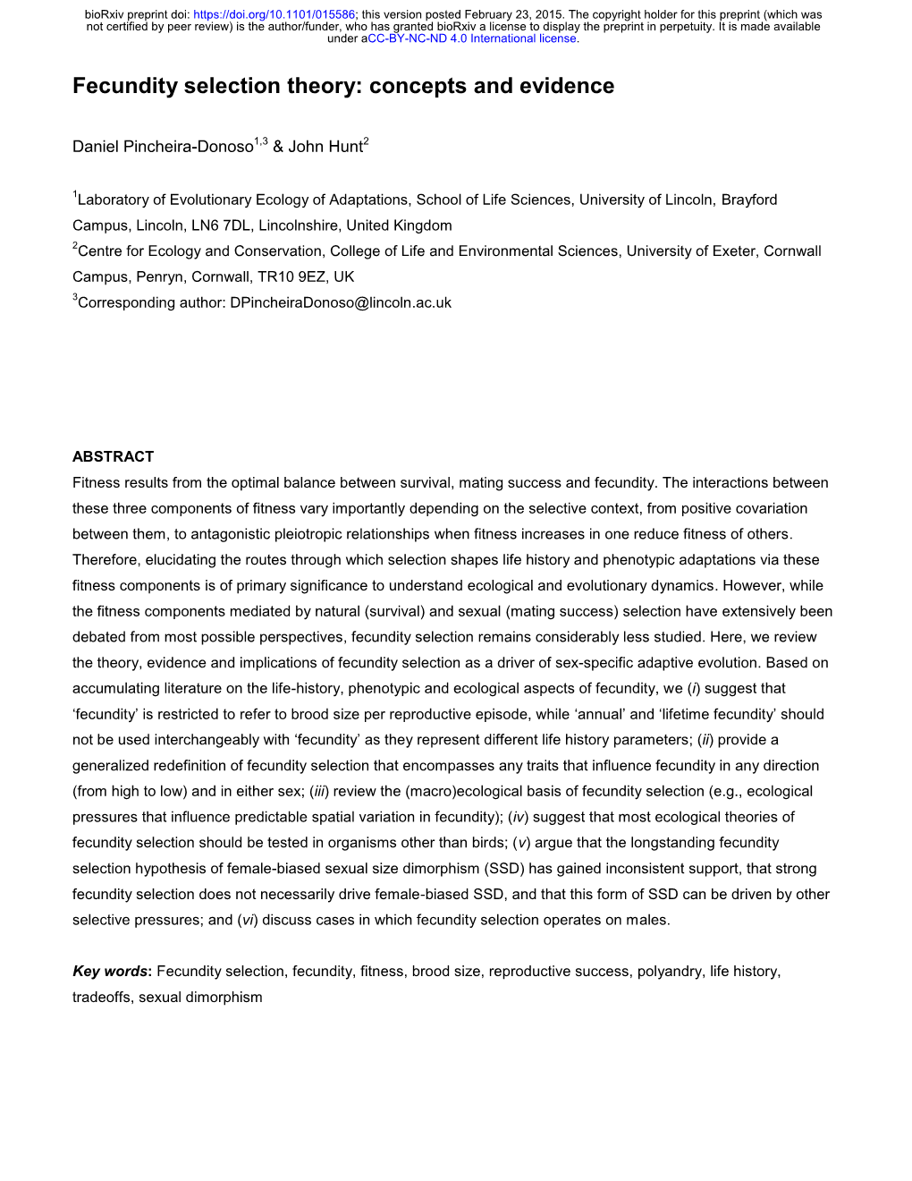 Fecundity Selection Theory: Concepts and Evidence