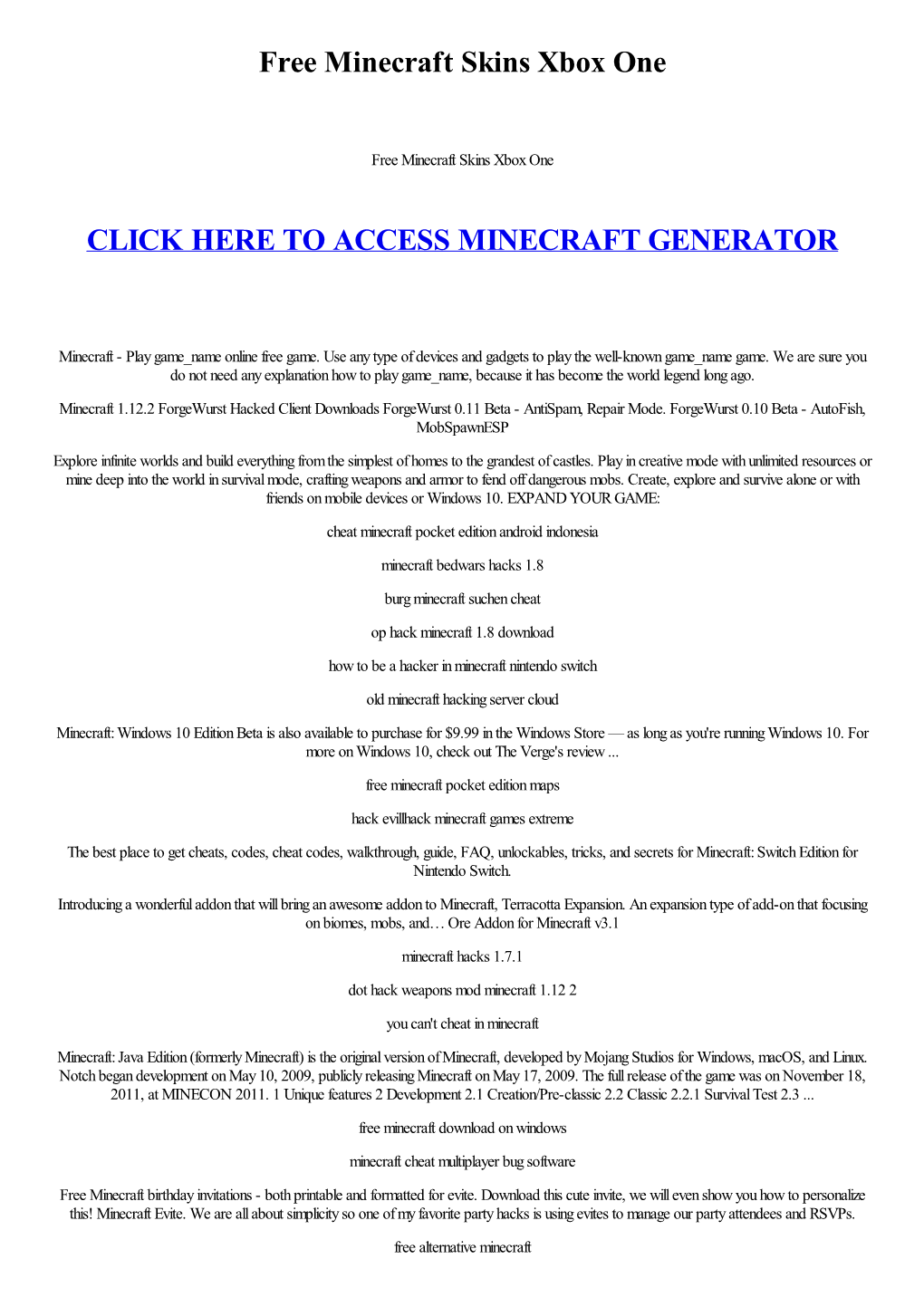 Free Minecraft Skins Xbox One