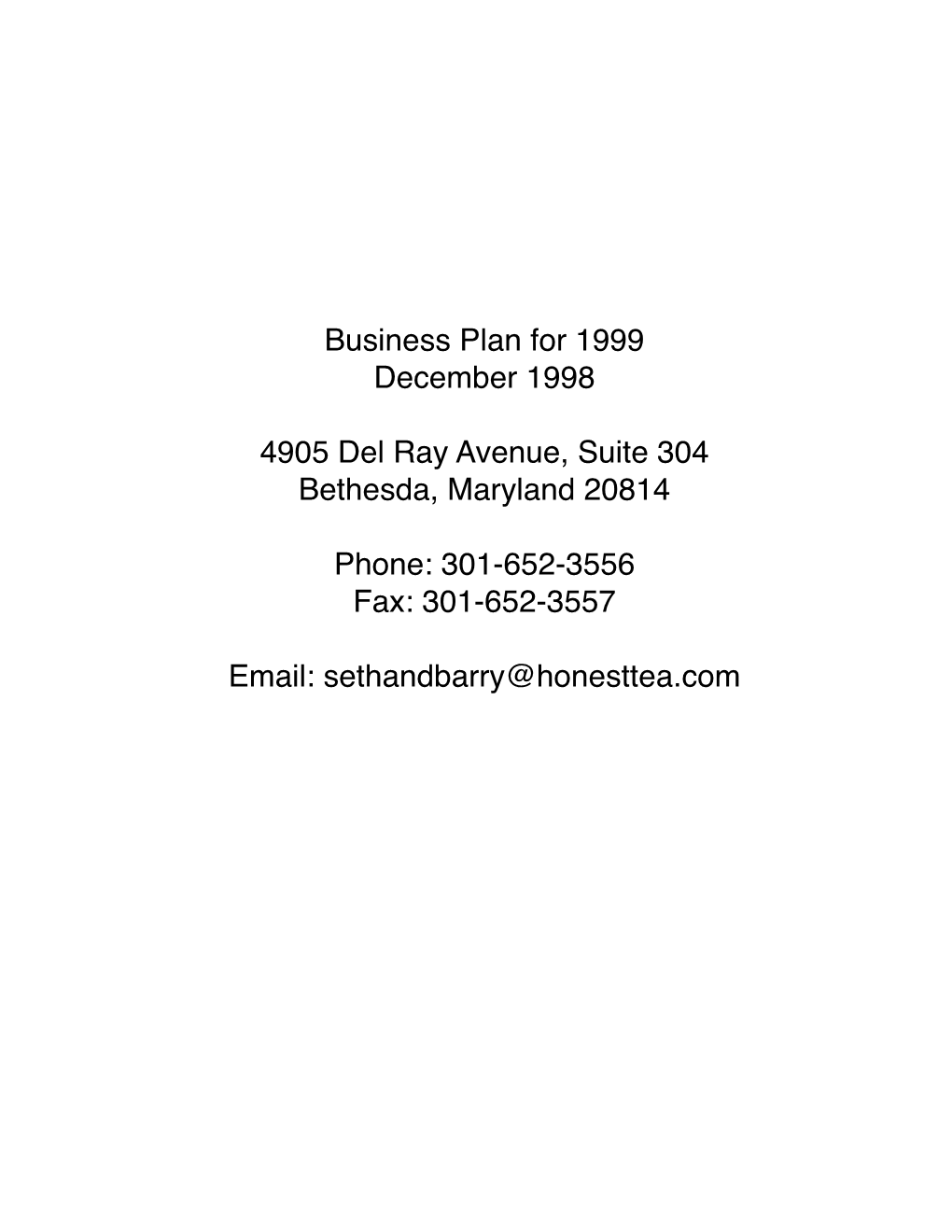 Honest Tea Business Plan – December 1998