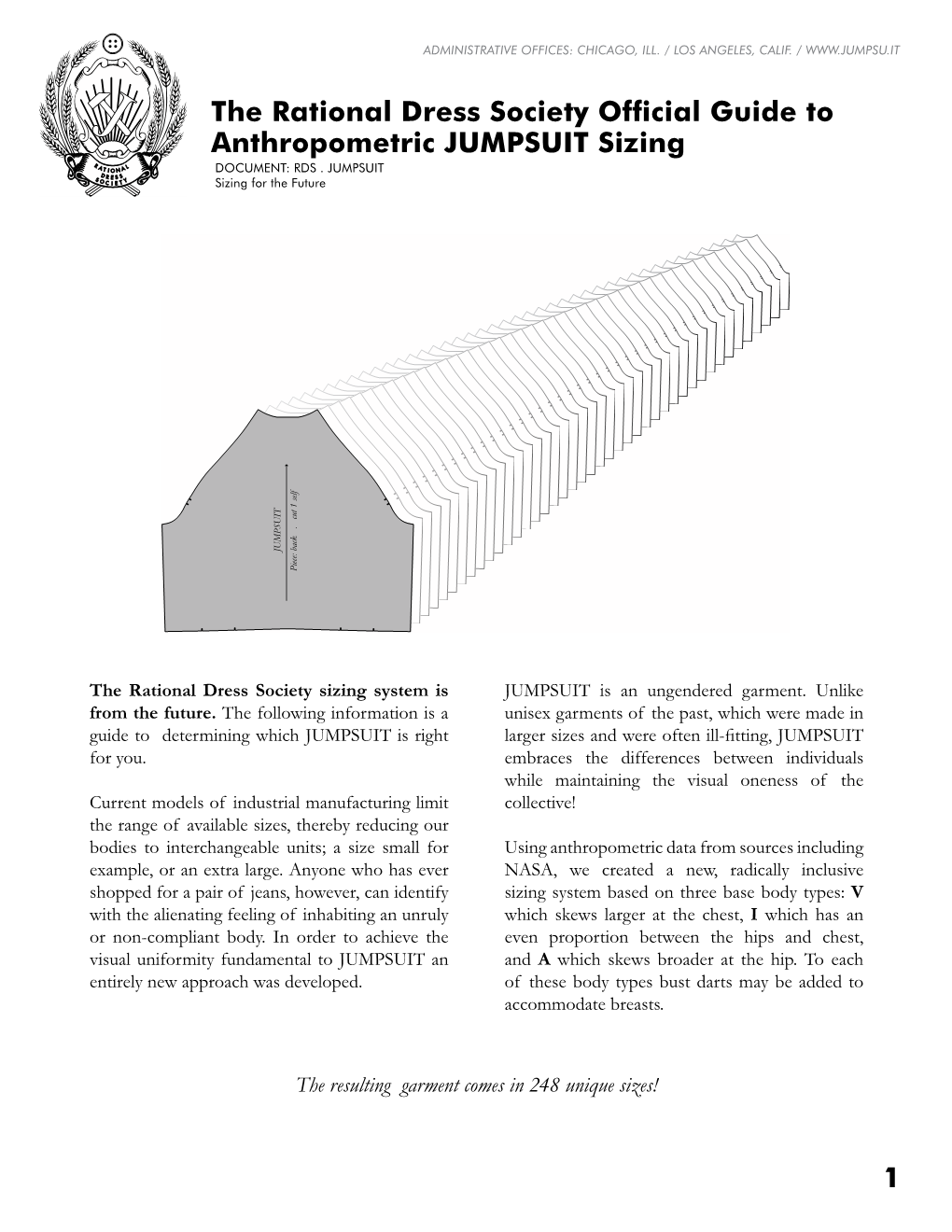 J the Rational Dress Society Official Guide to Anthropometric JUMPSUIT Sizing 1