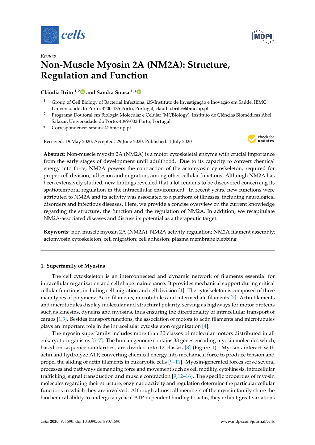 Non-Muscle Myosin 2A (NM2A): Structure, Regulation and Function